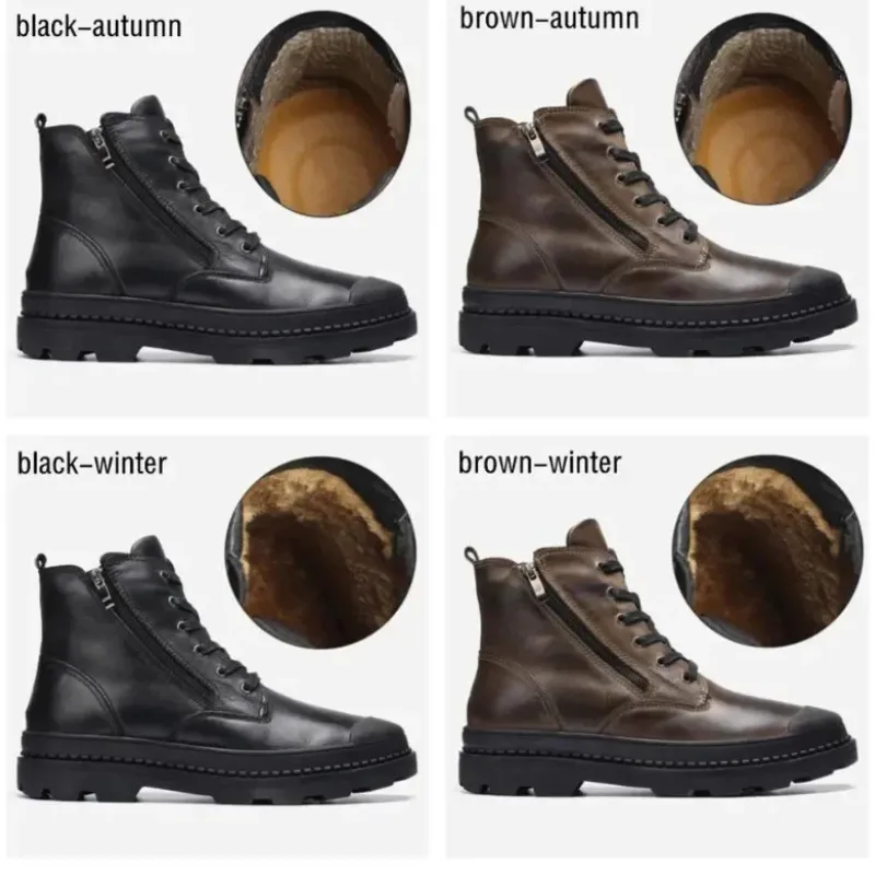 Men's Durable Fleece Vegan Leather Boots with Zipper | Perfect for All Seasons