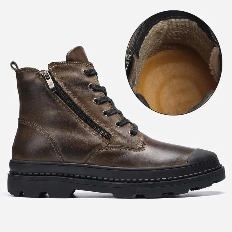 Men's Durable Fleece Vegan Leather Boots with Zipper | Perfect for All Seasons