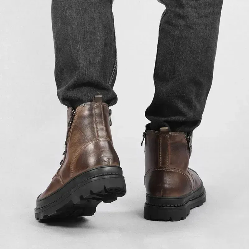Men's Durable Fleece Vegan Leather Boots with Zipper | Perfect for All Seasons
