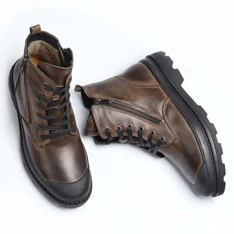 Men's Durable Fleece Vegan Leather Boots with Zipper | Perfect for All Seasons