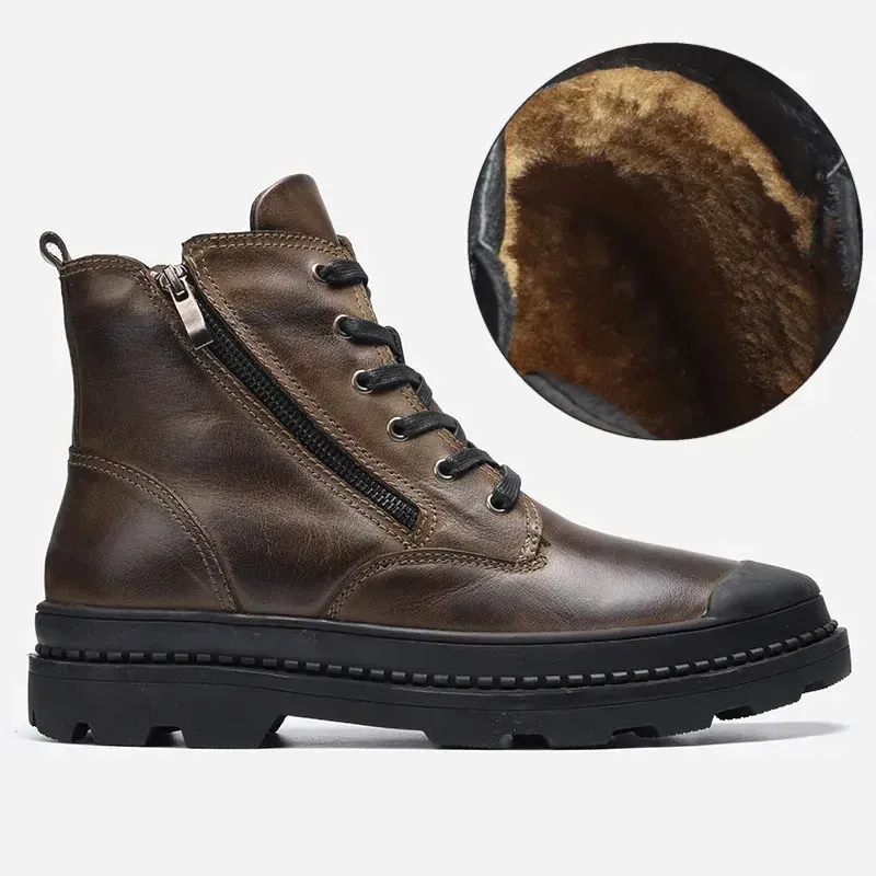 Men's Durable Fleece Vegan Leather Boots with Zipper | Perfect for All Seasons