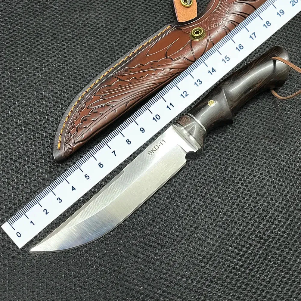 New Hunting Knife SKD-11 Sharp Blade Ebony Handle Bushcraft Knife Outdoor Camping Portable Knives EDC Survival Self Defense Tool