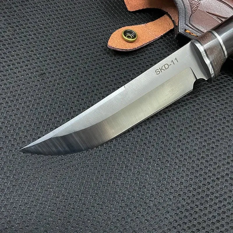 New Hunting Knife SKD-11 Sharp Blade Ebony Handle Bushcraft Knife Outdoor Camping Portable Knives EDC Survival Self Defense Tool