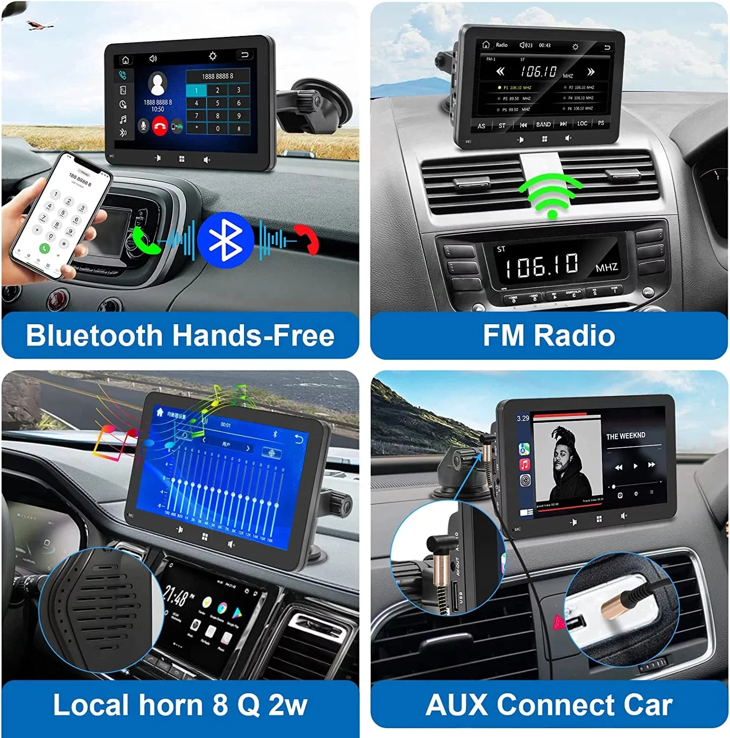 Newest  Portable Car Radio with Apple Carplay and Android Auto, Wireless Car Stereo 7" IPS Touchscreen with Bluetooth Hands-Free/Mirror Link/Siri Assistant, Windshield Mounted