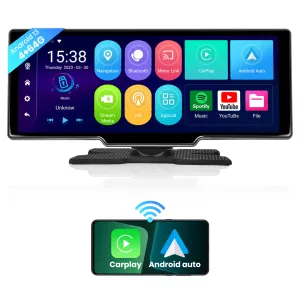 PODOFO 10.26 Inch 4 64G Android 13 Portable Apple CarPlay Screen, Wireless Android Auto Car Stereo with GPS Navigation & WiFi, 8-Core , Bluetooth Hands-Free, support Backup Camera