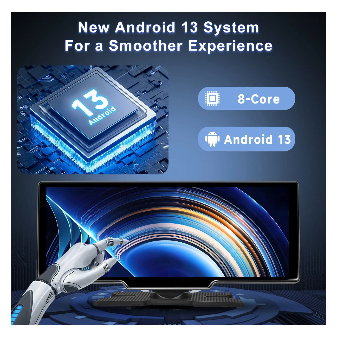 PODOFO 10.26 Inch 4 64G Android 13 Portable Apple CarPlay Screen, Wireless Android Auto Car Stereo with GPS Navigation & WiFi, 8-Core , Bluetooth Hands-Free, support Backup Camera