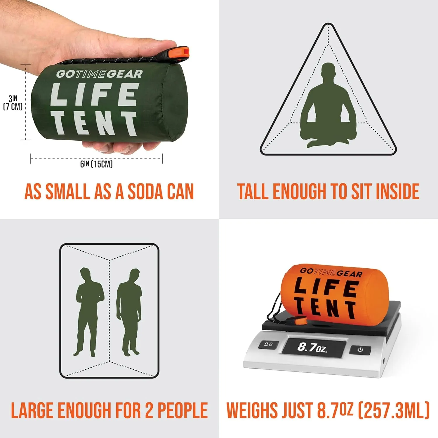 Survival Life Tent • 2 Person Mylar Emergency Shelter Tube Tent   Paracord