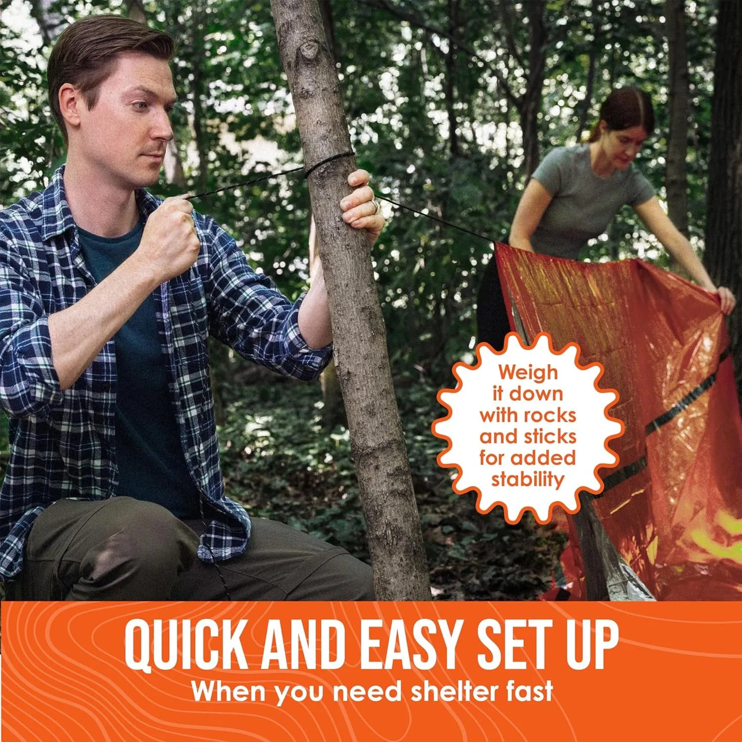 Survival Life Tent • 2 Person Mylar Emergency Shelter Tube Tent   Paracord