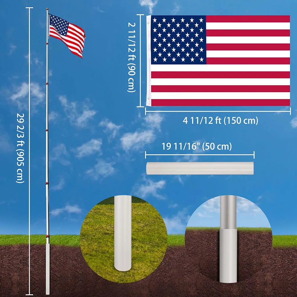 TheLAShop 30ft Telescoping Flagpole Kit with Deluxe Eagle & Ball