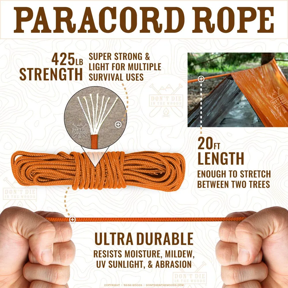 World's Toughest Ultralight Survival Tent • 2 Person Mylar Emergency Shelter Tube Tent   Paracord • Year-Round All Weather Protection For Hiking, First Aid Kits, & Outdoor Survival Gear