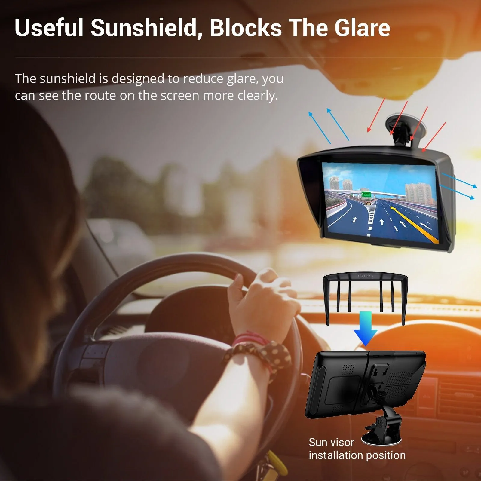XGODY Car GPS Navigation 7 Inch Touch Screen GPS Navigator Truck Sunshade Sat Nav 256M 8G 2022 America Europe Map GPS Navigators