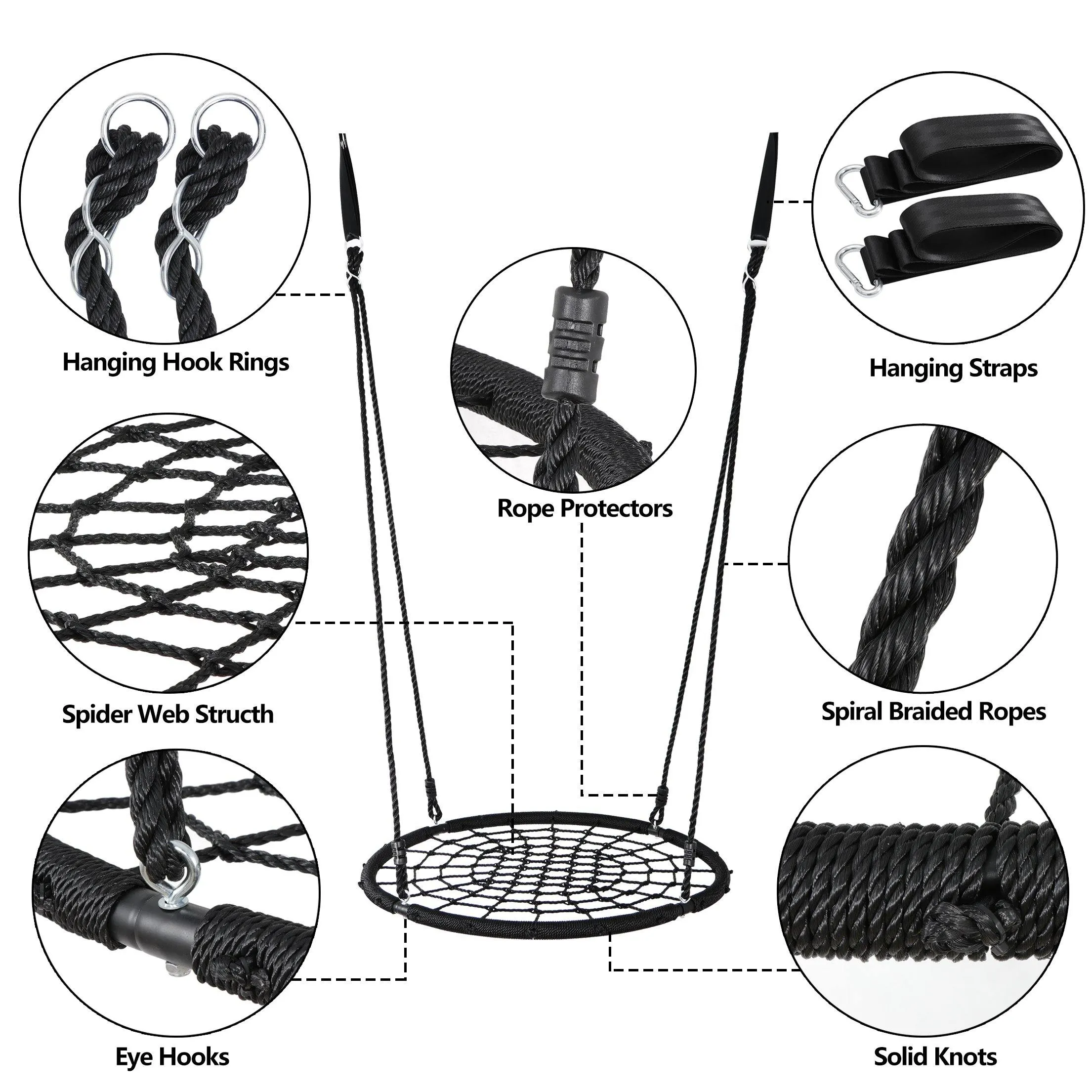 ZENY™ 40" Spider Web Tree Swing Detachable Nylon Rope 660lb Capacity